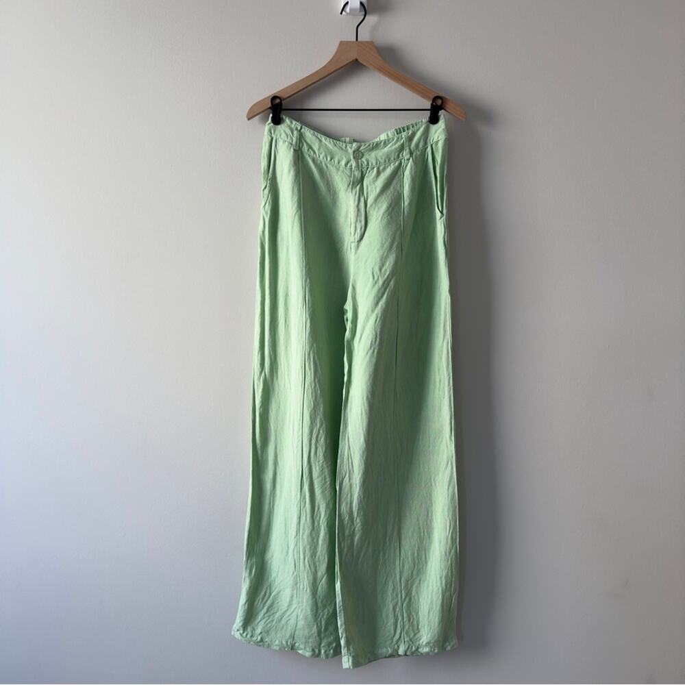Young Fabulous & Broke Linen Blend Green Women's Pants Wide Leg zipper button L